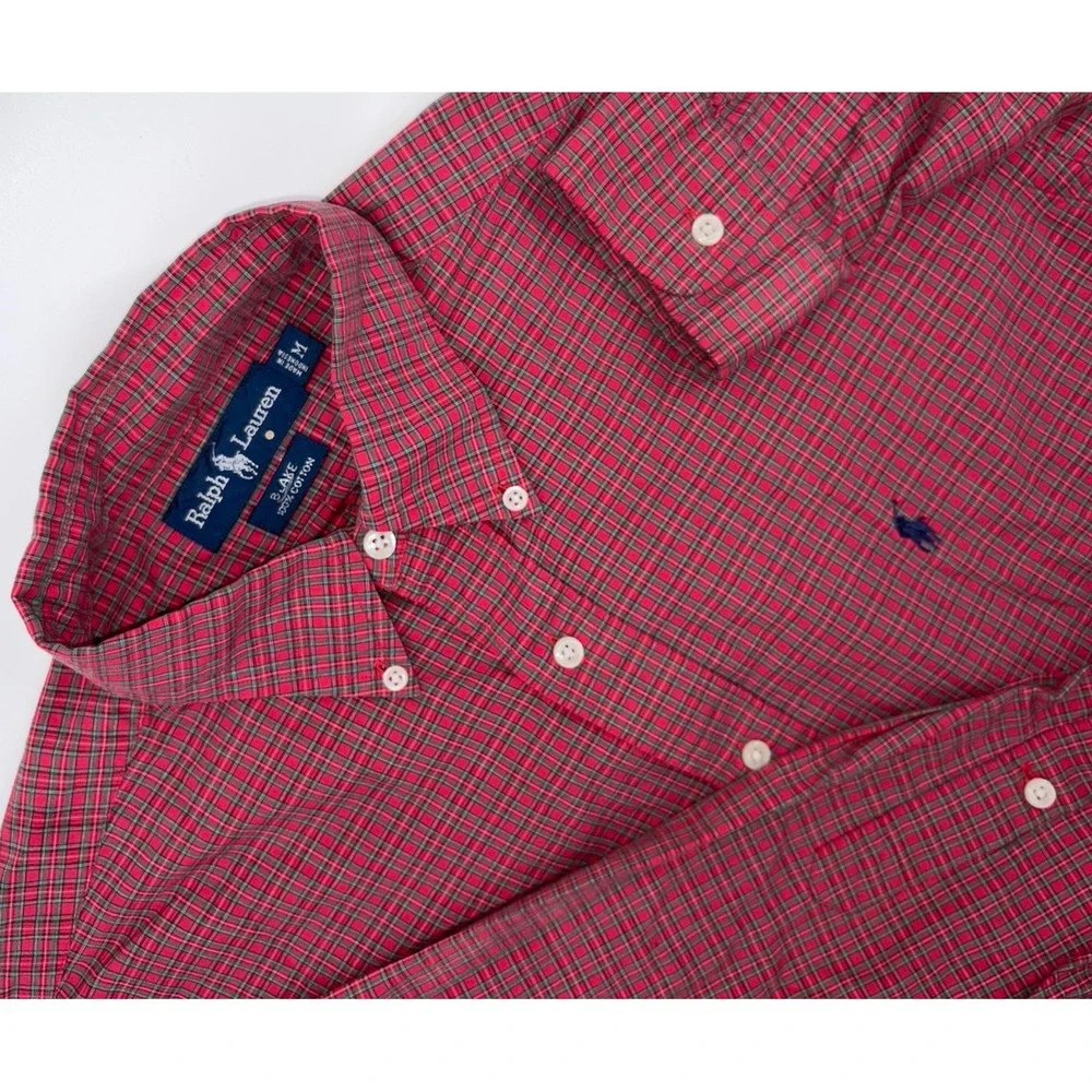 Polo Ralph‎ Lauren Blake Mens Medium Long Sleeve Red Green Plaid Button Down